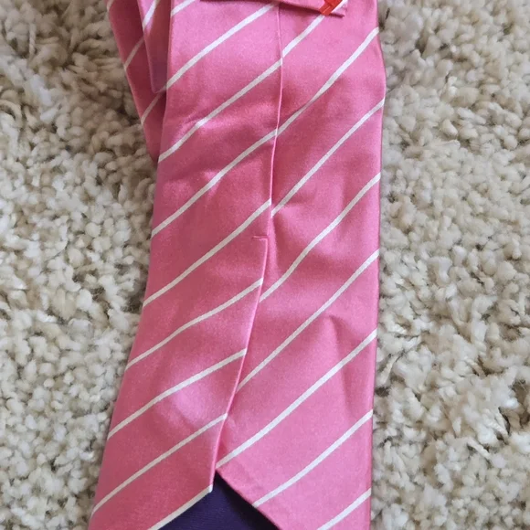 Ralph Lauren Purple Label Men's Pink & White Striped Silk Tie Made in Italy